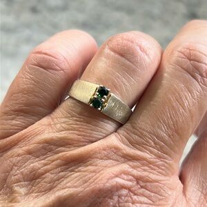 Elegant Gold Ring with Green Stones Simulated Emeralds Mid Century Size 5 3/4